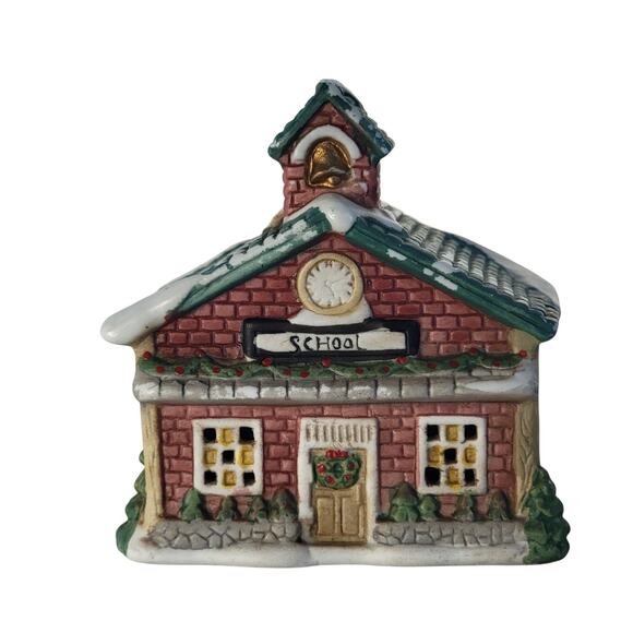 Vintage Christmas Village Schoolhouse – Red Brick with Bell Tower - Picture 1 of 10
